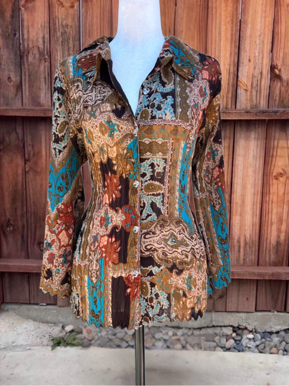 dressbarn Multicolor Paisley Patchwork Button-Up Blouse